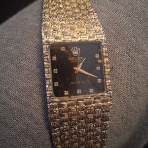 Rolex Gold and Black Square Dial Dress Watch